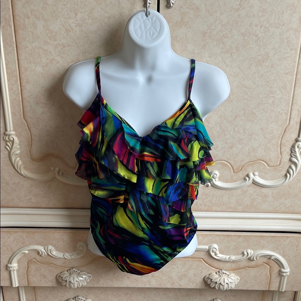 Colorful Ruffled Swimsuit - Picture 2 of 10
